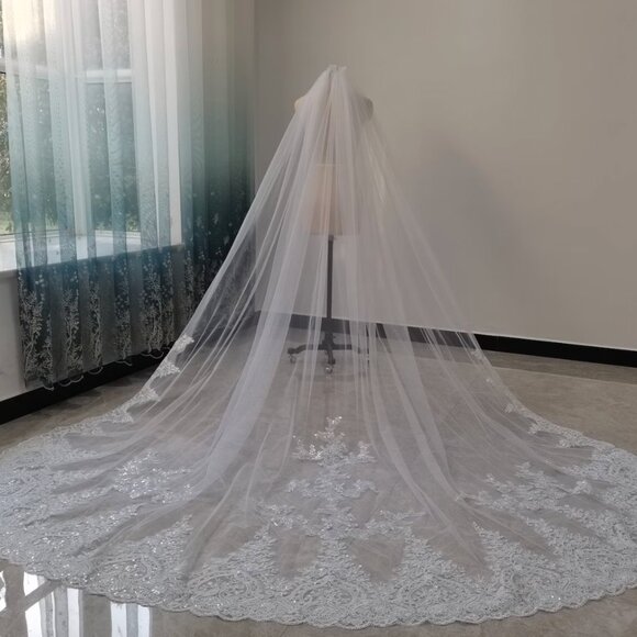 Cathedral bridal veil Sequin lace white 177 inches